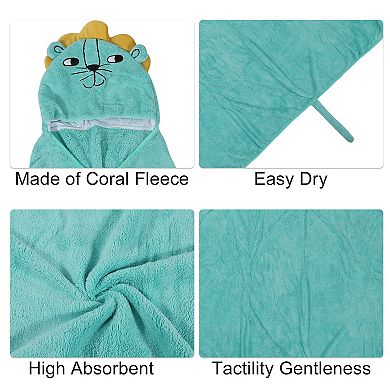 Soft Absorbent Coral Fleece Hooded Towel for Bathroom Light Green 53"x31"