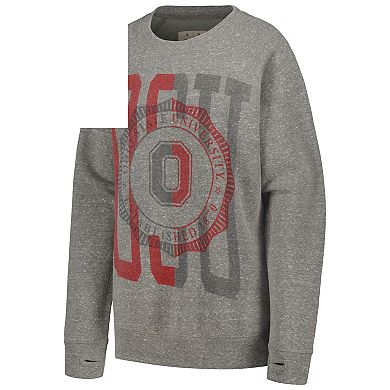 Women's Pressbox Heather Gray Ohio State Buckeyes Knobi Raglan Pullover Sweatshirt