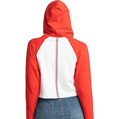 Women's Lusso White St. Louis Cardinals Jane Raglan Quarter-Zip Tri-Blend Cropped Pullover Hoodie