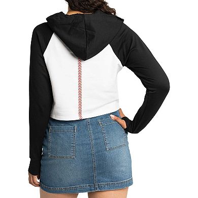 Women's Lusso White San Francisco Giants Jane Raglan Quarter-Zip Tri-Blend Cropped Pullover Hoodie