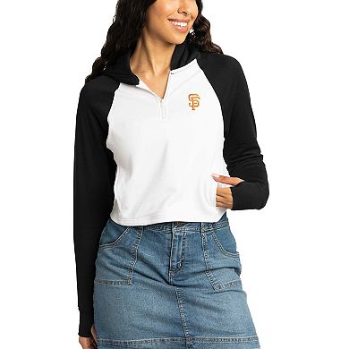 Women's Lusso White San Francisco Giants Jane Raglan Quarter-Zip Tri-Blend Cropped Pullover Hoodie