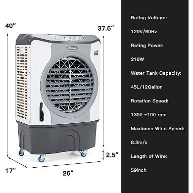 CFM Industrial Evaporative Cooler 4-in-1 Air Cooling Fan 45L Tank-Gray