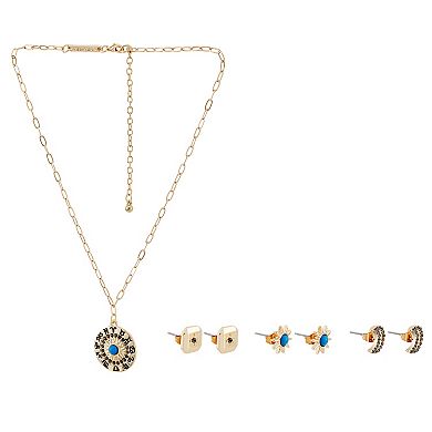 KENDALL & KYLIE Gold Tone Stone Zodiac Necklace & Earring Set