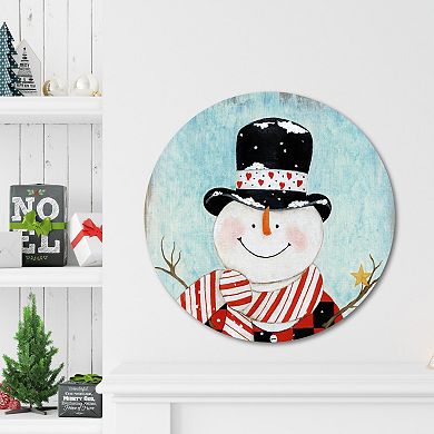 COURTSIDE MARKET Dapper Snowman I Circular Board Wall Art