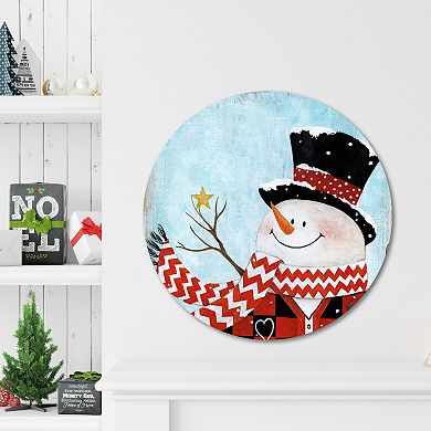 COURTSIDE MARKET Dapper Snowman II Circular Board Wall Art