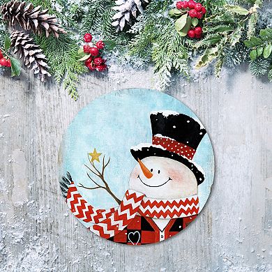 COURTSIDE MARKET Dapper Snowman II Circular Board Wall Art