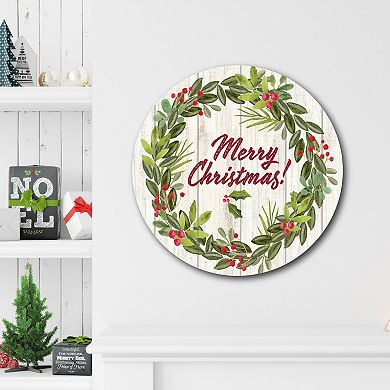 COURTSIDE MARKET Merry Christmas III Circular Board Wall Art