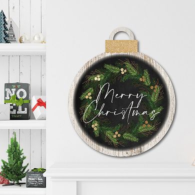 Courtside Market Merry Christmas Wreath Ornament Board Wall Art