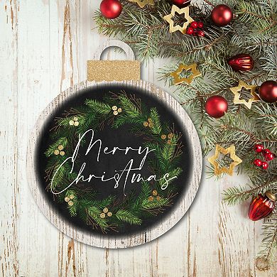 Courtside Market Merry Christmas Wreath Ornament Board Wall Art