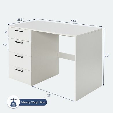 43.5 Inch Computer Desk with 4 Large Drawers-White