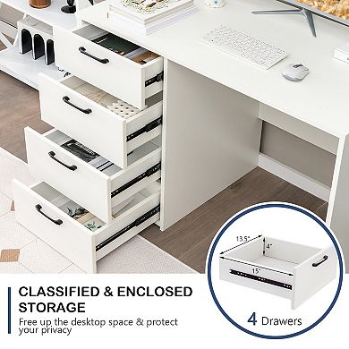 43.5 Inch Computer Desk with 4 Large Drawers-White