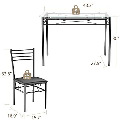 5 Pieces Dining Set with Tempered Glass Top Table and 4 Upholstered Chairs