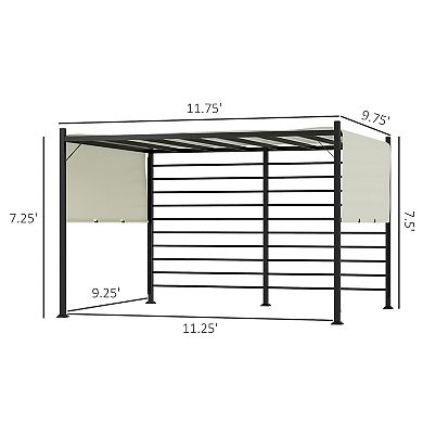 12' X 10' Outdoor Pergola Gazebo Retractable Canopy W/ Steel Frame, Beige