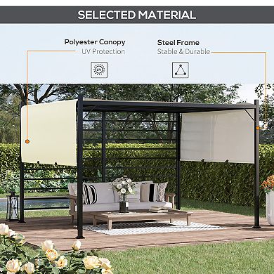 12' X 10' Outdoor Pergola Gazebo Retractable Canopy W/ Steel Frame, Beige