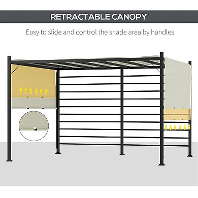 12' X 10' Outdoor Pergola Gazebo Retractable Canopy W/ Steel Frame, Beige