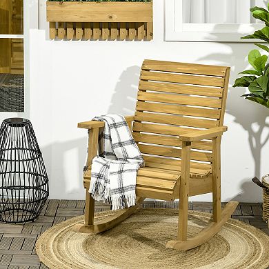 Outsunny Outdoor Rocking Chairs Wooden Rocking Chair, Light Brown