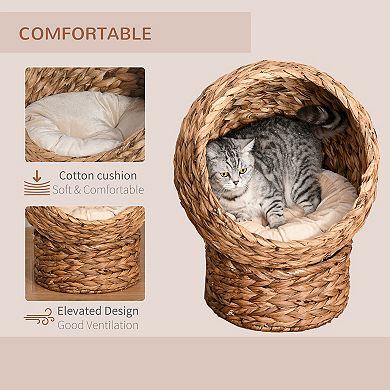 20" Natural Braided Elevated Cat Bed Basket House Chair Sofa, Brown