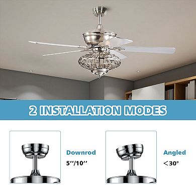 52 Inches Ceiling Fan with Wooden Blades and Remote Control-Silver