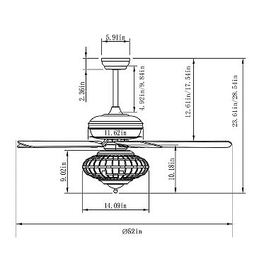 52 Inches Ceiling Fan with Wooden Blades and Remote Control-Silver