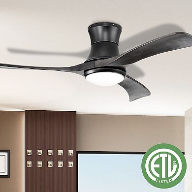 52 Inch Flush Mount Ceiling Fan with LED Light-Black