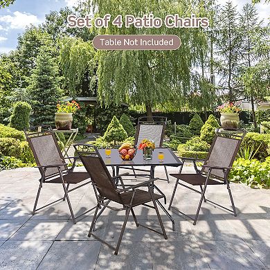 Set of 4 Patio Folding Sling Chairs Steel Camping Deck