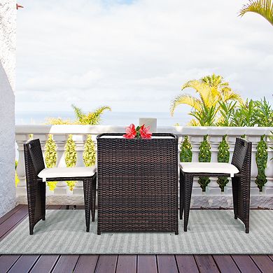 3 Pieces Cushioned Outdoor Wicker Patio Set with No Assembly Needed