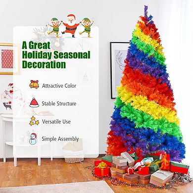 7 Feet Artificial Hinged Traditional Christmas Tree with Metal Stand