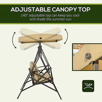 Outsunny 3-Seat Patio Swing Chair, Outdoor Canopy Swing Glider with Cushion, Khaki