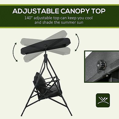 Outsunny 3-Seat Outdoor Porch Swing, Adjustable Canopy, Cushions, Black