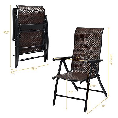 2 Pieces Patio Rattan Folding Reclining Chair