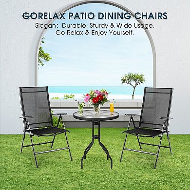 Set of 2 Adjustable Portable Patio Folding Dining Chair Recliners-Black