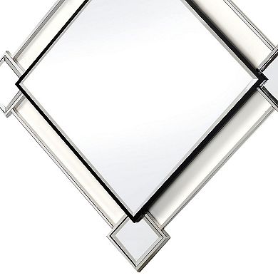 Diamond Shaped Beveled Accent Wall Mirror with Mirror Inserts, Silver