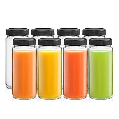 JoyJolt 8-Piece Reusable Glass Juice Bottles with Lids