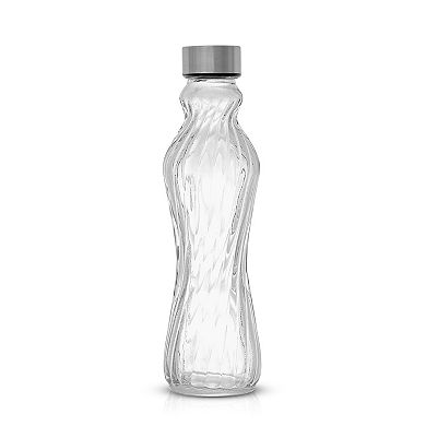 JoyJolt 6-Pack Spring Glass Fluted Water Bottles with Stainless Steel Caps