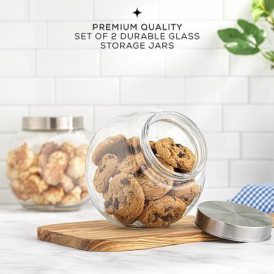 JoyFul by JoyJolt 2-Pack Round Glass Cookie Jar with Airtight Lid