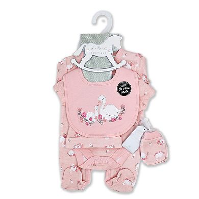 Baby Girls Lovely Swan 5 Pc Layette Gift Set in Mesh Bag