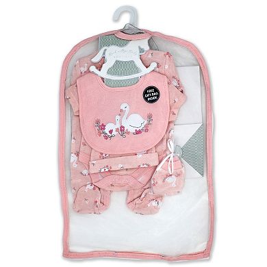 Baby Girls Lovely Swan 5 Pc Layette Gift Set in Mesh Bag