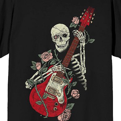 Men's Skeleton with Guitar Rose Graphic Tee