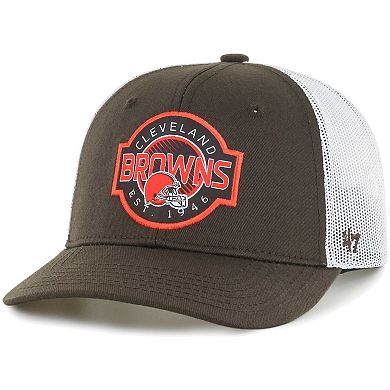 Youth '47 Brown/White Cleveland Browns Scramble Adjustable Trucker Hat