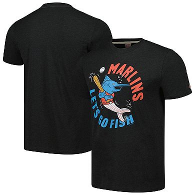 Men's Homage Black Miami Marlins Doddle Collection Let's Go Fish Tri-Blend T-Shirt