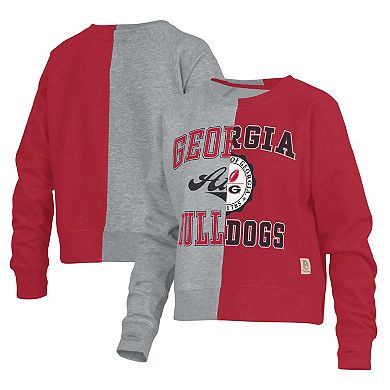 Women's Pressbox  Heather Gray Georgia Bulldogs Half and Half Raglan Pullover Sweatshirt