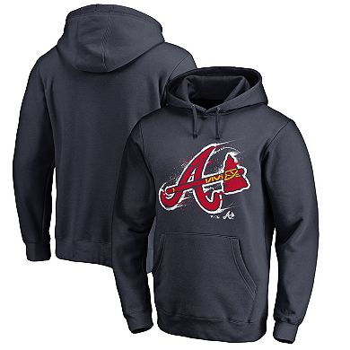 Men's Fanatics Branded Navy Atlanta Braves Splatter Logo Pullover Hoodie