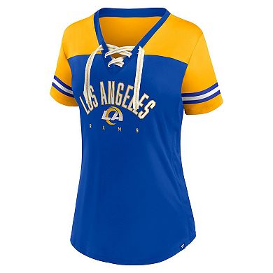 Women's Fanatics Branded Royal/Gold Los Angeles Rams Blitz & Glam Lace-Up V-Neck Jersey T-Shirt