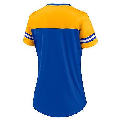 Women's Fanatics Branded Royal/Gold Los Angeles Rams Blitz & Glam Lace-Up V-Neck Jersey T-Shirt