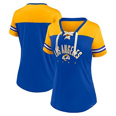 Women's Fanatics Branded Royal/Gold Los Angeles Rams Blitz & Glam Lace-Up V-Neck Jersey T-Shirt