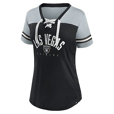 Women's Fanatics Branded Black/Silver Las Vegas Raiders Blitz & Glam Lace-Up V-Neck Jersey T-Shirt