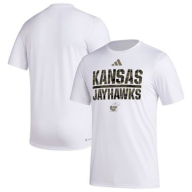 Men's adidas White Kansas Jayhawks Military Appreciation Pregame AEROREADY T-Shirt