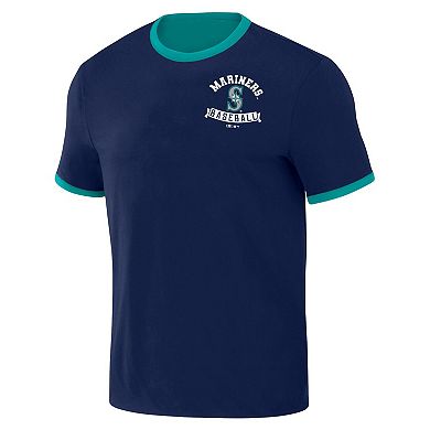 Men's Darius Rucker Collection by Fanatics Navy/Aqua Seattle Mariners Two-Way Ringer Reversible T-Shirt