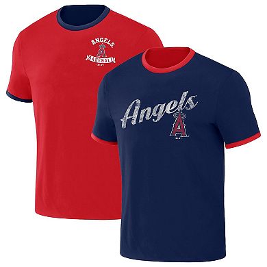 Men's Darius Rucker Collection by Fanatics Red/Navy Los Angeles Angels Two-Way Ringer Reversible T-Shirt