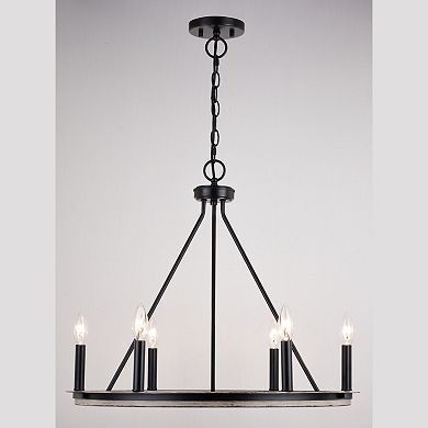 Russel 6 Light Matte Black and Weathered Gray Farmhouse Candle Wheel Chandelier